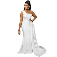 Solid-color Party Bodycon One-shoulder Sleeve Dress