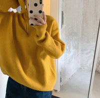 Women's Solid Color Loose Zipper Lapel Stand Up Sweater