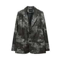 Men's Autumn Tie-dye Contrast Color Suit Collar PU Leather Jacket Coat