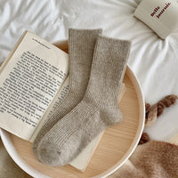 Solid-color, Fleece-lined, Extra-thick Warm Wool Socks For Women