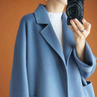 Fashionable loose and thin woolen overcoat