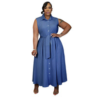 Sleeveless Belted Shirt Dress For Women
