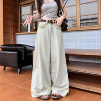 Retro Raw Hem Jeans Women's Loose High Waist Wide Leg Pants