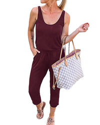 Round neck vest tie Solid Color Jumpsuit