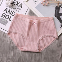 Japanese new girl ribbed underwear mid-waist cotton underwear cotton breathable comfortable sweet lace side briefs