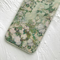 Compatible with Apple , Oil painting texture retro green oil white flower phone case
