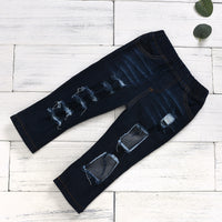 Cotton Elastic Top Denim Stretch Trousers with Holes