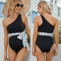 Simple Black One Shoulder Tummy Hiding Loose Belly Support Swimsuit