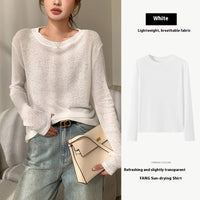 Soft Glutinous Sweater Hollow Sweater Round Neck Loose Top