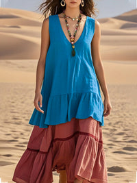 Women's Casual V-Neck Sleeveless Patchwork Dress