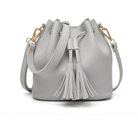 Vintage Fashion Small Women Leather Bucket Bag Handbag Tassel Drawstring Shoulder Bag