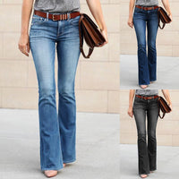 Mid Waist Washed Blue Jeans Street Trend