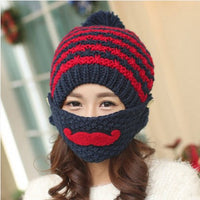 Plush warm beard mask, thick knitted hat