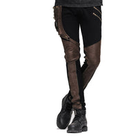 Stitching gear zipper leather pants black slim men's pant