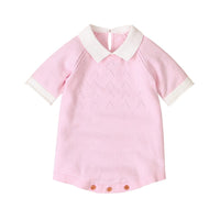 Short sleeve knitted solid color fart romper