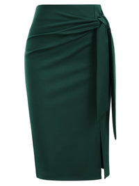 Elegant Monochrome High-waisted Knee-length Skirt For Women