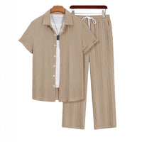 Mens Plus-Size Casual Loose Short-Sleeve Shirt And Pants Set