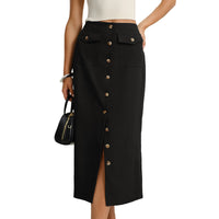 Elegant Design Straight Skirt Retro Front Slit Slimming Skirt Women