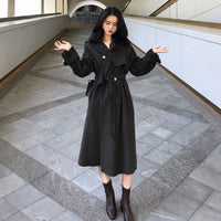 Double-sided waist belt tie trench coat woolen mid-length coat