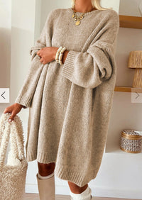 Pale Khaki Exposed Seam Drop Shoulder Oversize Sweater Mini Dress