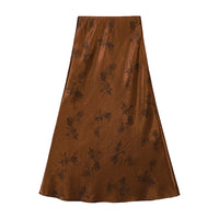 Rose Printed Satin A-line Skirt