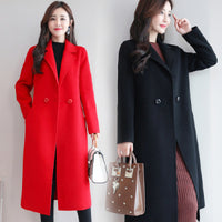 Solid Color Suit Collar Long-sleeved Woolen Coat