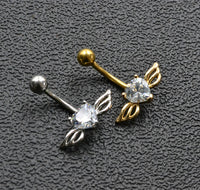 Love Wings Belly Button Ring Love Heart Zircon Belly Button Nails