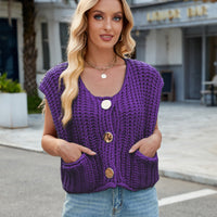 Women's V-neck Three-button Sleeveless Cardigan