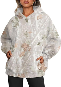 Camouflage Hoodie Maple Leaf Print Oversized Sports Hoodie With Pocket Break