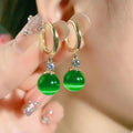 Light Luxury Green Cat's Eye Tassel Drop Earrings, Elegant Long Zircon Inlaid Ear Cuffs, Fresh Design