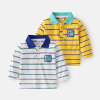 Striped Lapel with Contrast Color Cute School Boy Long Sleeve