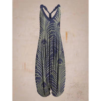 Printed Loose Large Size Haren Pants Beach Suspender Jumpsuit