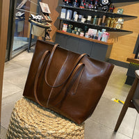 Leather Tote Oil Wax Leather Shoulder Bag For Girls