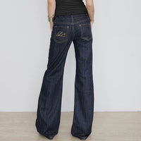 Jeans Autumn And Winter Dark Blue Letter Embroidery