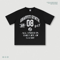 Graffiti Short-sleeve Vintage Distressed Washed Loose-fit T-shirt
