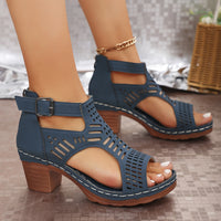 Chunky Heel High Hollow Peep Toe Sandals