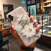 Literary embossed flower phone case shell