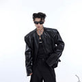 Texture Sense Padded Shoulder Leather Coat Men