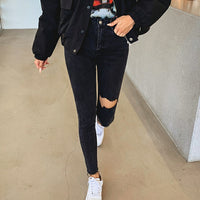 Sexy Stretch Frayed Jeans With Ripped Feet