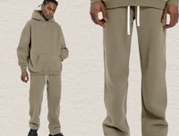 Men's Hooded Sweatshirt Fleece-lined Loose Sweatshirt Set