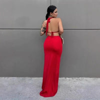 Sexy Halter-Neck Lace-Up V-Neck Bodycon Backless Dress For Women