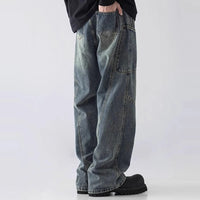 Mens Straight Leg Loose Fit Wide Leg Jeans