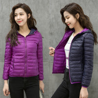 Women's Down Jacket Thin Hood Short Plus Size Solid Color