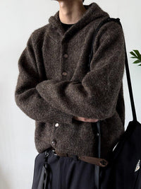 Autumn Winter Mens Japanese-Style Retro Hooded Button-Up Cardigan Sweater
