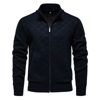 Men's Knitted Shirt With Stand Collar Zippered Cardigan Sweater