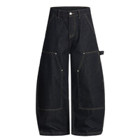 A-shaped Wide-leg Double-knee Raw Denim Workwear Jeans