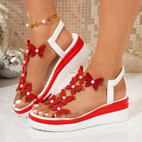 Womens Wedge Sandals Bow-tie Slip-on Platform Rhinestone-soled Peep-toe Sandals
