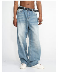 Men's Blue Straight Wide Leg Casual Jeans