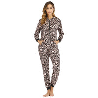 Women's Leopard Print Sweater Jumpsuit Pajamas Home Wear
