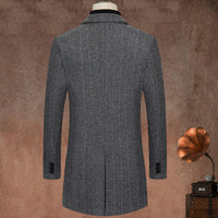 Men's Lapel medium length striped woolen coat